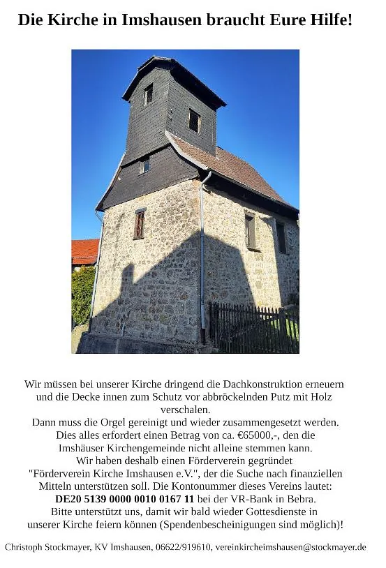 Spendenaufruf Kirche Imshausen