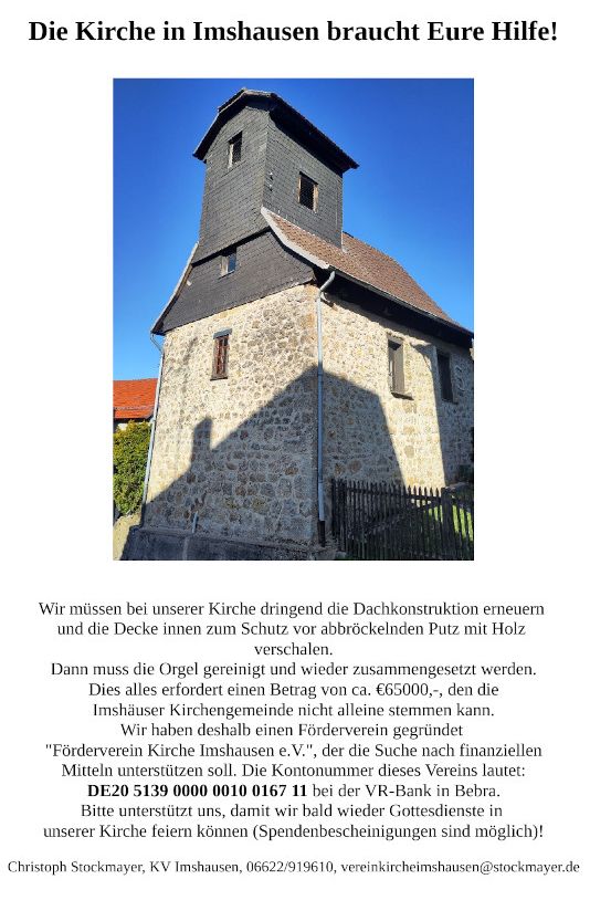 Spendenaufruf Kirche Imshausen